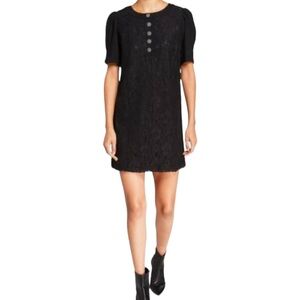 Kensie Black Short Sleeve Etched Lace Mini Dress L